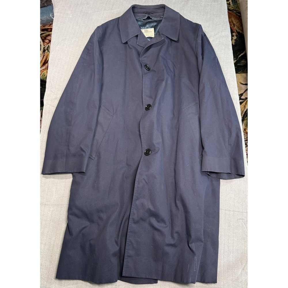 VTG Aquascutum London Aqua 5 Raincoat Wool Lined Navy Coat Mens 42 Long